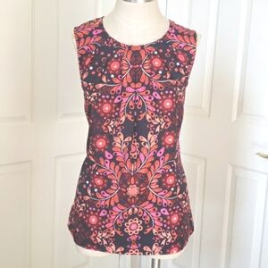 🔴 MERONA Sleeveless Career Top Bold Floral Sleeveless Navy  Pink Peach Coral